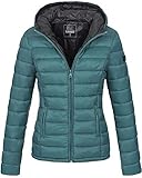 MARIKOO Damen Jacke Steppjacke Herbst Winter Übergangsjacke gesteppt B651 [B651-Luc-Ocean-Green-Gr.L]