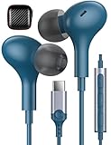 USB C Earbuds for Google Pixel 7 Pro 7A 6A 6, Type C Headphone Soft Ear Buds Earphones with Microphone Wired Headset for Samsung Galaxy Z Flip 5 Fold 4 S23 Ultra S22+ S21 FE A54 A53 OnePlus Lake Blue