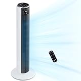 Levoit 20 dB sehr leiser Turmventilator mit Fernbedienung, 7,9 m/s Ventilator mit DC-Motor, 90° oszillierendes Tower Fan mit Schlafmodus, 26W 4 Modi 12 Geschwindigkeiten, 12H Timer, LED-Anzeige, Weiß