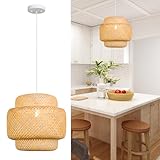 Depuley Retro Bambus Gewebte Pendelleuchten, Handgewebte Bambus Lampe, Land Hängelampe, E27 Pendellampe, Korridor Schlafzimmer Wohnzimmer Beleuchtung Pendelleuchte Esszimmer Dekorative Lampe