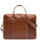 SID & VAIN große Laptoptasche schmal echt Leder - 15 Zoll Laptop Business-Tasche Brady - Umhängetasche Aktentasche mit Laptop-Fach - Ledertasche Herren und Damen braun handgefertigt