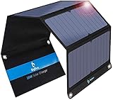 BigBlue 28W Tragbar Solar Ladegerät 2-Port USB(5V/4A insgesamt), IPX4 SunPower Solarpanel mit Digital Amperemeter und Reißverschluss zum Schutz für Wiederaufladen USB-Geräte -iPhone Android GoPro usw