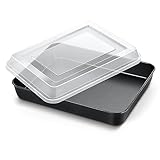 Homikit Backblech, Edelstahl Auflaufform mit Deckel, Rechteckige Backform mit Schwarz Antihaftbeschichtung, Kuchenform für Casseroles Brownie Lasagna 31,6 * 24,8 * 4,8 CM, Gesund & Leicht zu reinigen