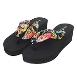 Holibanna Plateau-Flip-Flops Böhmen Satin Wedge Hausschuhe Sommer Strand Sandalen Pool Thongs Post Toe Leichte Schuhe für Frauen Damen Mädchen, Schwarz - Schwarz - Größe: 37 EU