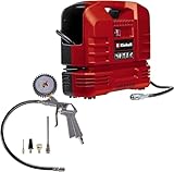 Einhell Kompressor TC-AC 190 OF Set (1100 W., max. 8 bar, 190 l/min Ansaugleistung, Motordrehzahl 15000 min^-1, 3 Meter Schlauch, inkl. 3-tlg. Adapter-Set, ölfrei)