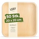 Leef 50x Palmblatt Teller eckig - Einweggeschirr kompostierbar und naturbelassen - 20 x 20 cm - umweltfreundlich - Geschirr Partygeschirr Einwegteller