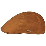 Stetson Texas Goat Suede Flatcap Schirmmütze Schiebermütze Herrencap Ledercap Herren - Made in The EU mit Schirm, Futter Frühling-Sommer Herbst-Winter - L (58-59 cm) Cognac