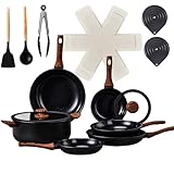 Bonnlo Pfannenset Topfset 20-teilig,Antihaft Pfannenset induktion, Pfannen mit montierbar Griff & Deckel für Gas-,Elektro-, Keramik- oder Induktionsherd, Kochgeschirr-Set 5 Töpfe, 2 Abdeckung, Schwarz