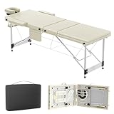 YUENFONG Massageliege Klappbar 3 Zonen, Massagetisch Höhenverstellbarer Massagetisch Aluminium, Tragbarer Therapieliege Massagebank inkl. Tragetasche, bis 250 kg, 212x80cm, Beige