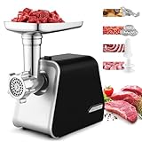 Nictemaw Fleischwolf Elektrisch, 5 in 1 Multi Küchenmaschine Gemüsehobel Wurstmaschine mit 3 Lochscheiben, 4 Kegel-Klingen, Wurstfüller und Gebäck Aufsatz