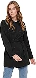 ONLY Damen Kurzer Trench Coat | Eleganter Basic Übergangs Mantel | Jacke Zweireihig mit Gürtel ONLVALERIE, Farben:Schwarz, Größe:S