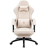 Dowinx Gaming Stuhl mit Frühling Kissen,Racing Gamer Stuhl mit Massage Lendenwirbelstütze, Ergonomischer Gaming Sessel mit Fußstütze Bürostuhl PU Leder Weiß