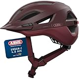 ABUS Stadthelm Urban-I 4.0 ACE - Fahrradhelm mit aufladbarem Rücklicht, 4 Leuchtmodi, Schirm, Zopf-Öffnung und magnetischem Verschluss - für Jugendliche, Frauen und Männer - Größe S, rot