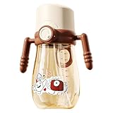 Sigdio Trinklernbecher mit weichem Strohhalm Auslaufsicher Baby Trinklernflasche Strohhamlflasche Leicht zu reinigen BPA frei Griffe (Braun,300ml)