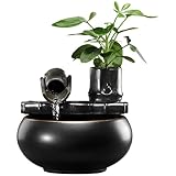 Tressify Keramik-Wasserbrunnen mit Bambus-Durchfluss, glänzendes schwarzes Innendekor für Tischplatte oder Schreibtisch