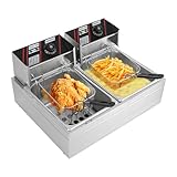 12-l-Edelstahl-Doppelfritteuse mit Kaltzone, geeignet für Gastronomie und Snackbars aus Edelstahl, mit Doppelheizringen und Ablasshahn