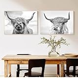 RDRDtbtr Schwarz-weiße Yak-Leinwandbild Poster und Kunstdrucke Highland-Kuh-Tiere Wand Bilder Bild für Wohnzimmer Inneneinrichtung Heimdekoration 50 x 70 cm x 2 ungerahmt