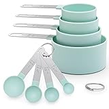 Messlöffel set 8-teiliges Set mit Edelstahlgriffen, mit 4 Measuring Cups und 4 Löffel， Messwerkzeug für Flüssigkeiten und Feststoffe， Dosierlöffel für Backmessen