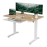 INNOVAR Höhenverstellbarer Schreibtisch aus Echtholz mit Schublade 120x60, Elektrischer Stehschreibtisch mit Einteilige Tischplatte, Computertisch Sitz/steh mit Memory Funktion, Beige