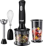 Russell Hobbs Stabmixer [3-in-1: Pürierstab/Zerkleinerer, Mixer- & Schneebesenaufsatz] Matt Schwarz (BPA-freies & spülmaschinenfestes Zubehör, für Smoothie, Suppen Saucen, Joghurt Babynahrung)24702-56