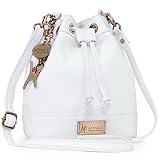 Catwalk Collection Handbags - Damen Leder Umhängetasche Mittelgroß - Beuteltasche/Handtasche - Verstellbarer Schultergurt - ROCHELLE - Weiß
