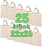 25 STÜCK Baumwolltasche 22x26 cm klein – Jutebeutel – Natur Apothekertasche, Tragetasche, Beutel, Geschenktasche ÖKO-TEX® zertifiziert Stofftasche unbedruckt, für Medikamente zum bemalen und bedrucken