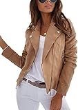 Youning Damen Jacke Kurz Übergangsjacke Moto Bikerjacke Herbst Frühling Leicht Jacken Sommerjacke Reverskragen Langarm Boyfriend Kurze Mantel mit Reißverschluss