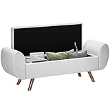 HOMCOM Aufbewahrungsbank, 53,8 l, Sitzsack, Wohnzimmer, Bettkasten, Stauraum, Fußstütze mit gepolstertem Sitz aus Leinen und Armlehnen, für Wohnzimmer, Schlafzimmer, Eingang, 132 x 42 x 50 cm, Grau