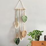 Avoik Makramee Wandbehang Boho Deko Handgemacht Makramee Wandteppich Grün Blätter Tapisserie mit Holzperlen Wandteppich für Schlafzimmer Wohnzimmer Kinderzimmer Hochzeit Wanddeko, 20x67 cm
