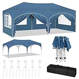 WOLTU Pavillon, Faltpavillon 3x6 m, mit 6 Seitenwänden, Partyzelt wasserabweisend UV-Schutz 50+, höhenverstellbarer Gartenpavillon, mit Tragetasche, für Outdoor Garten Camping Blau