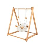 Queiting Multifunktionsschaukel mit Gestell Holzschaukel Schaukel für drinnen und draußen höhenverstellbar Holzschaukel Multifunktionsschaukel