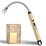LcFun Stabfeuerzeug Lang USB Lichtbogen Feuerzeug Elektrisch Typ C Aufladbar Elektrisches Feuerzeug Wetterfest Kerzenanzünder Plasma Feuerzeuge für Küche Herd, Feuerwerk Kamin Camping (Gold)