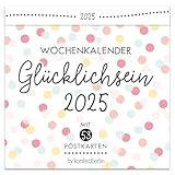 konfettiberlin Postkartenkalender Glücklichsein 2025 - Wochenkalender mit 53 Postkarten zum Abreißen und Verschicken - Geschenk für Geburtstag, Weihnachten und Ostern