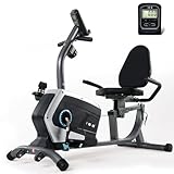 ISE Ergometer Liege- Heimtrainer mit Magnetbremse, Pulssensoren und LCD-Display, 8 Widerstandsstufen, Sitzergometer mit Rückenlehne für Zuhause