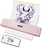 TATTMUSE Rosa Tattoo Drucker Bluetooth, Stencil Nadeldrucker, Schablone Drucker mit 10 Stück Papier, Tattoo Transfer mit Smartphone PC, Thermodrucker Tattoo für Tattoo Künstler und Anfänger