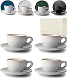 KIVY Cappuccino Tassen Set [4 x 180ml] - Handgefertigt aus dickwandigem Steingut - Cappuccino-Tassen mit Untertasse - Kaffeetassen Set mit Untertasse - Edle Cappuccino Tassen Dickwandig Groß Grau