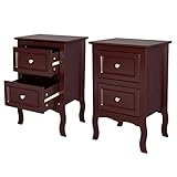 TopHeetolamp 2er Set Nachttisch Nachtschrank Nachtkommode mit 2 Schubladen Barock Kommode Beistelltisch für Schlafzimmer Wohnzimmer aus MDF