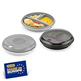 Winkly® MIKROWELLEN TELLER MIT DECKEL (3er SET) | LEICHTE BENTO-SCHÜSSELN IN SCHWARZ, GRAU & WEISS | 3 FÄCHER MIKROWELLENGESCHIRR BPA-FREI & STAPELBAR (MADE IN EUROPE)