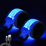 2 x LED-Leuchtband, wiederaufladbar über USB für nächtliche Spaziergänge, hohe Sichtbarkeit, Sicherheitsarmbänder, magisch reflektierendes Armband zum Laufen, Radfahren, Joggen (blau)