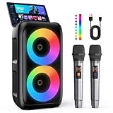 Karaoke Maschine, Karaoke Anlage Mit 2 Mikrofonen, Tragbare Karaoke Maschine Mit 2 Drahtlosen Mikrofone, Bluetooth Lautsprecher Box Für Erwachsene/Kinder Mit Led Lichteffekte, Black