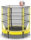 PILIN Kinder Trampolin mit Basketballkorb, 145cm Indoor-Outdoor-Sprungbett mit Federn, erhöhtes Sicherheitsnetz - Geburtstagsspielzeug für Jungen Mädchen, Kinderweihnachtsgeschenk