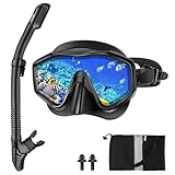 Nigecue Schnorchelset Erwachsene, Schnorcheln Set mit Taucherbrille und Dry Schnorchel, Anti-Leck Anti-Fog Tauchmaske aus Gehärtetem Glas für Schnorcheln, Schwimmen und Tauchen
