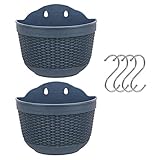 Set von 2 Stück hängenden Pflanzgefäßen Outdoor Hängekorb Kunststoff Blumentopf Pflanzen Halter Aufhänger für Balkon Zaun Hängende Zaun Pflanzgefäße mit Drainage und 4 Haken (F)