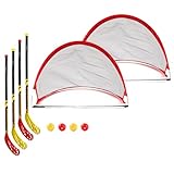 Bandito FunHockey Komplettset, für Kinder, 4 Hockey Schläger, 4 Bälle und 2 Faltbare Pop Up Tore, Floorball Stick, Streethockey, Indoor und Outdoor, Teamsport, Schulen, Garten, wetterfest