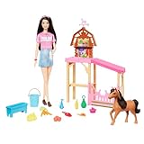 Barbie Spielzeugstall-Spielset mit Modepuppe, kleinem Spielzeugpony und mehr als 10 Zubehörteilen, inspiriert von Barbie Mysteries: Das geheimnisvolle Pferdeabenteuer“, HXJ40