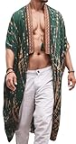 SEAUR Leichter Kimono-Bademantel für Herren, lässig, vorne offen, lange Strickjacke, Sommer, locker, halbe Ärmel, Strandschal, Grün , Medium