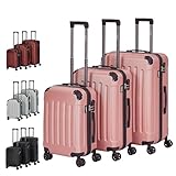 Arebos Reisekoffer 3er Set I ABS-Hartschale I Trolley Kofferset I Teleskopgriff I Inkl. Reißverschluss-Schloss, 360° Rollen I M-L-XL | Rosé-Gold