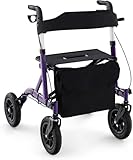 FANTASK Rollator mit Sitz für Senioren, Rollatoren Aluminium 6-fach höhenverstellbar, faltbar und leichtgewicht Laufhilfe mit Luftbereifung, 2 in 1 Rollstuhl & Reiserollator bis 136kg (Lila)
