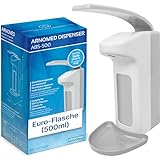 1x ARNOMED Kunststoff-Desinfektionsspender, Desinfektionsmittel-Spender für 500ml, Eurospender, Seifenspender Weiss zur Wand-Befestigung, Desinfektionsspender Wand, Seifenspender stehend ohne Bohren