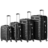 Zelsius Koffer Set 4 Stück, Schwarz | ABS Hartschalenkoffer mit Zahlenschloss, 4 Rollen und Innen Trennwand | Handgepäckkoffer, 4 teilig, Trolley, Koffer Groß, Luggage Set